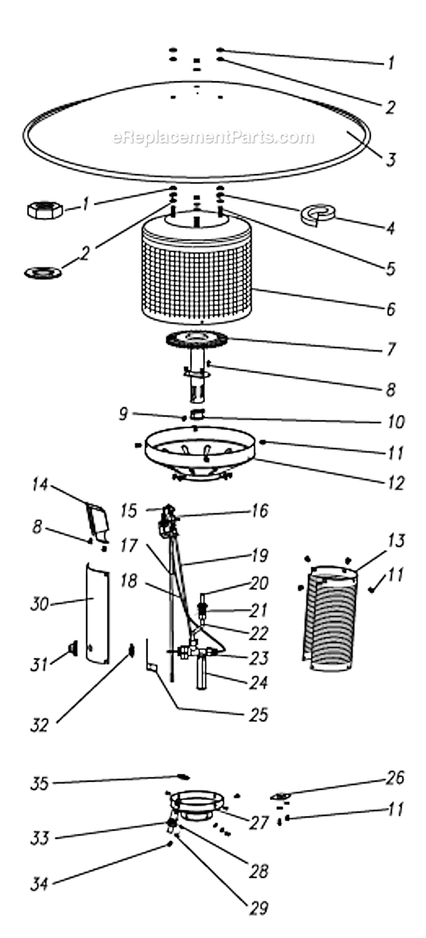 Page A Diagram and Parts List for  Patio Comfort Heater
